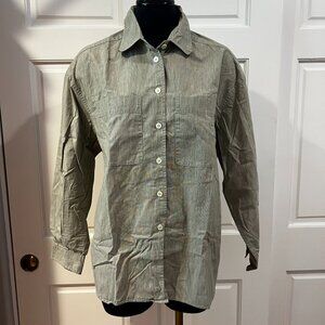 Vintage 90's Lizsport Women's 100% Cotton Sage Green Long Sleeve Collared Shirt
